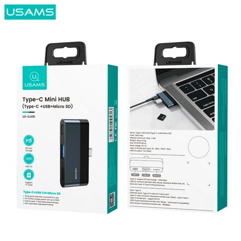 Мини-Хаб USAMS Type-C (Type-C +USB+Micro SD)