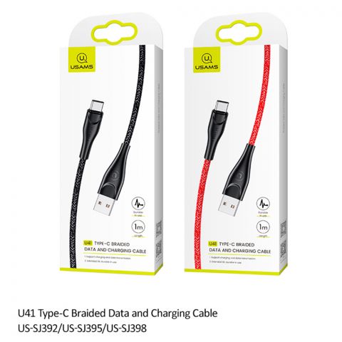 Кабель для зарядки U41 TYPE-C Кабель для передачи данных и зарядки , 1 м, US-SJ392 ЧЕРНЫЙ