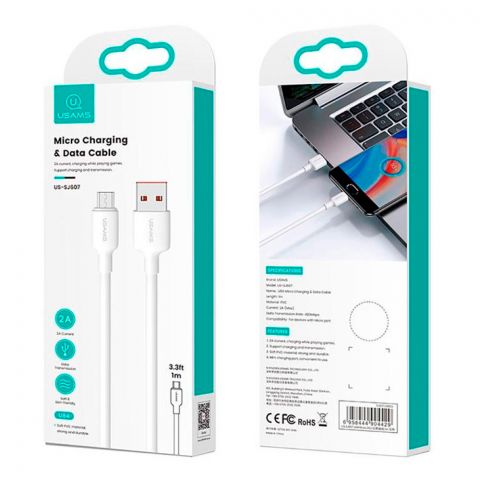 Кабель для зарядки Micro 2A для зарядки и передачи данных, 0,5 м US-SJ623 U84 БЕЛЫЙ