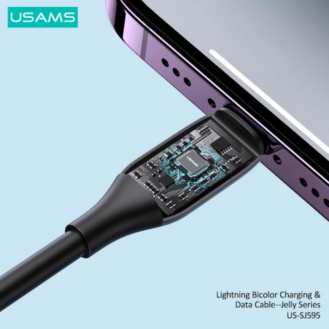 Кабель для зарядки Lightning 2.4A двухцветный Зарядка и передача данных Кабель Jelly Series 1м US-SJ595 ЧЕРНЫЙ