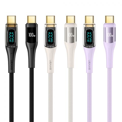 Кабель для зарядки Type-C to Type-C PD 100 Вт Прозрачный Кабель с  цифровым дисплеем — серия Shadow, 2 м, US-SJ591 ЧЕРНЫЙ