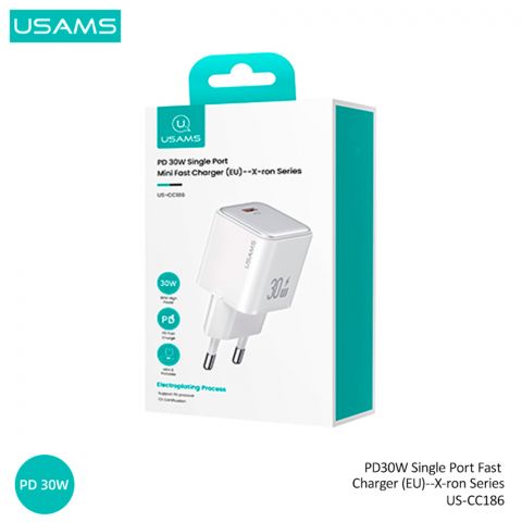 Зарядное устройство PD30W Однопортовое быстрое зарядное устройство (ЕU) — серия X-ron, БЕЛЫЙ US-CC186
