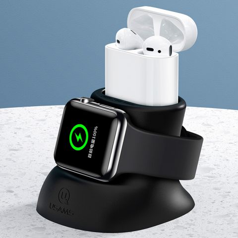 Держатель для зарядки 2IN1 для Apple Часы и AirPods Silicon US-ZJ051 ЧЕРНЫЕ