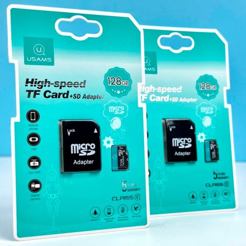 SD Card Высокоскоростная TF-карта 128G + адаптер US-ZB269, голубой