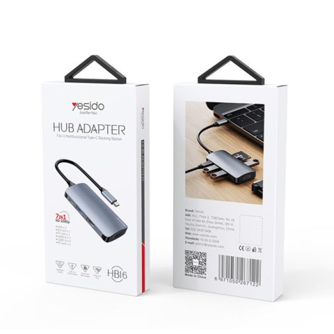Внешний хаб 7 в 1 Type-C на USB Yesido HB16