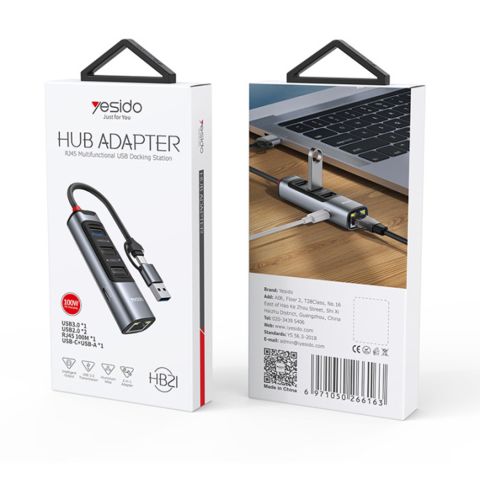 ХАБ USB 4 в 2 Yesido HB21