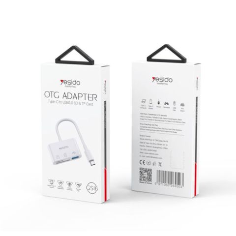 Адаптер OTG Type-C на USB 3.0 TF SD слот для карт и PD адаптер быстрой зарядки Yesido GS15