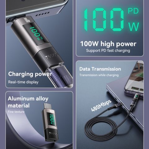 Адаптер OTG Type C - Type C 100 Вт с дисплеем Yesido GS24
