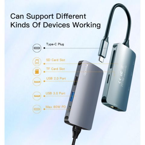 ХАБ 6 в 1 Type-C на USB Yesido HB15