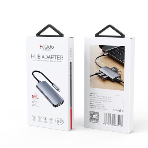 ХАБ 6 в 1 Type-C на USB Yesido HB15