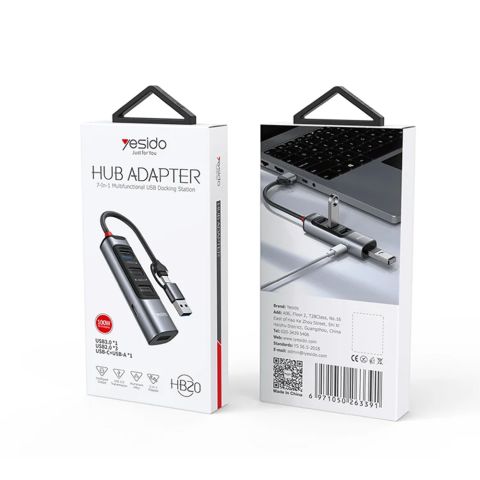 ХАБ для компьютера USB/Type-C Yesido HB20